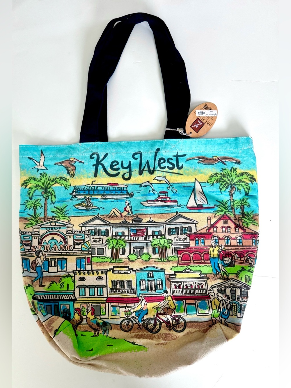 NWT Key West Florida color wash illustrated tote bag souvenir cute!